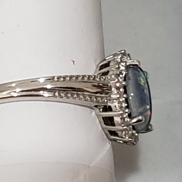 Boulder Opal & White Zircon Halo Ring in Platinum over 925 SS 1.85 cts sz 8 - Picture 5 of 6